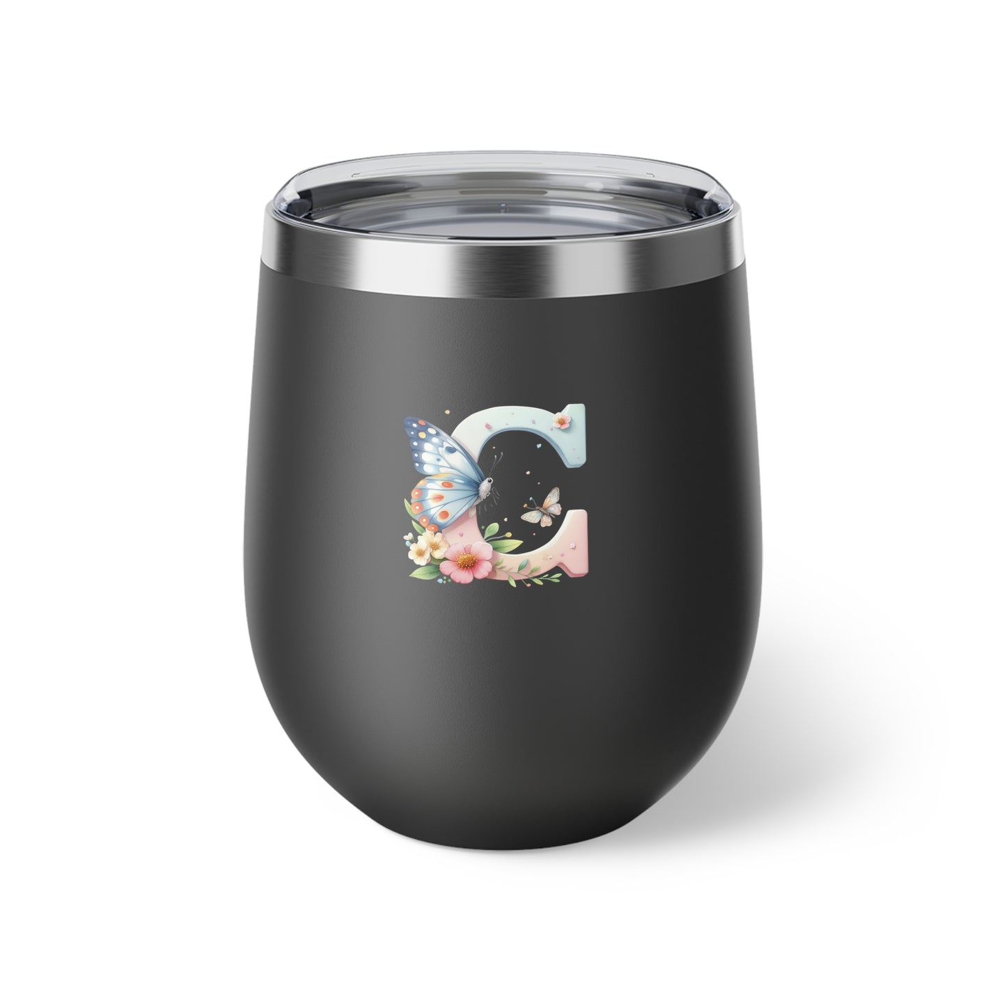 Letter C - Personalized Whimsical Butterfly Copper Vacuum Insulated Cup, 12 oz – Perfect for Weddings