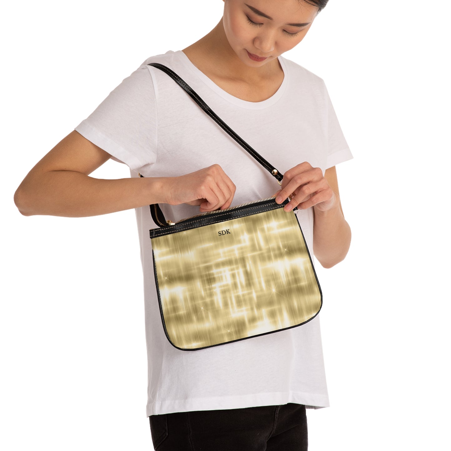 Vault Exclusive: Aurum Gala | Glitter & Gold Smooth Small Shoulder Bag | Radiant Showpiece for Grand Occasions