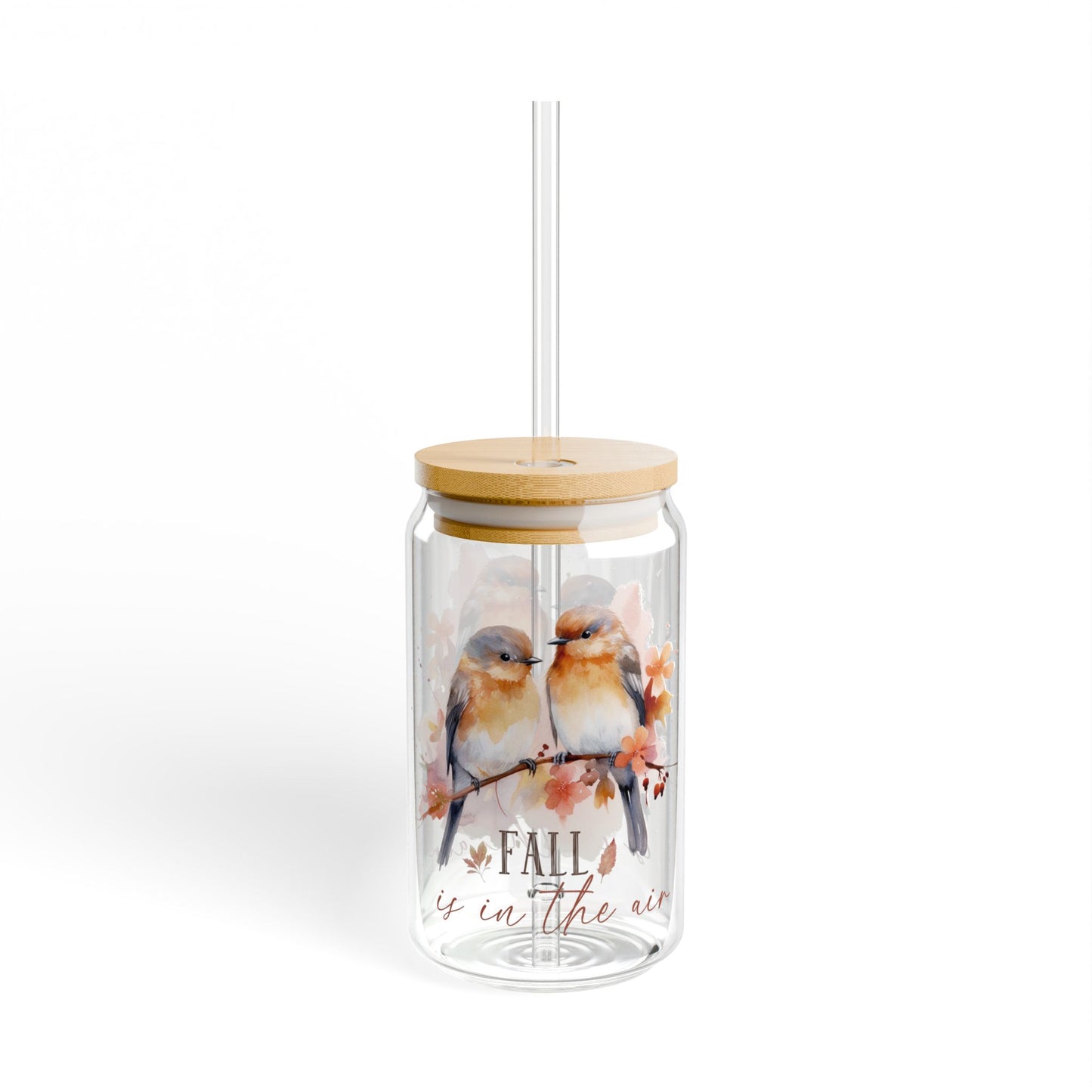 'Fall Is In The Air' | 16oz Custom Sipper Glass with Bamboo Lid & Straw – Perfect for Sweet Treats and Family Parties