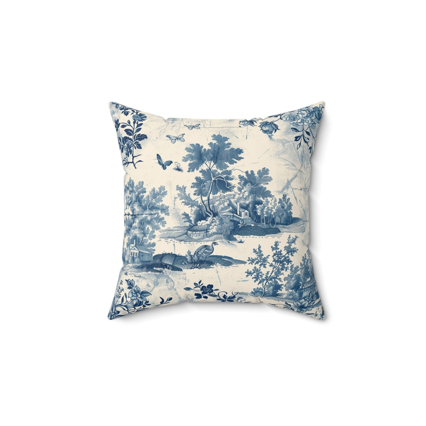 Blue Bird Chinoiserie Custom Spun Polyester Square Pillow – Stylish Double-Sided Home Décor Accent for a Personalized Touch - Bird Chinoiserie