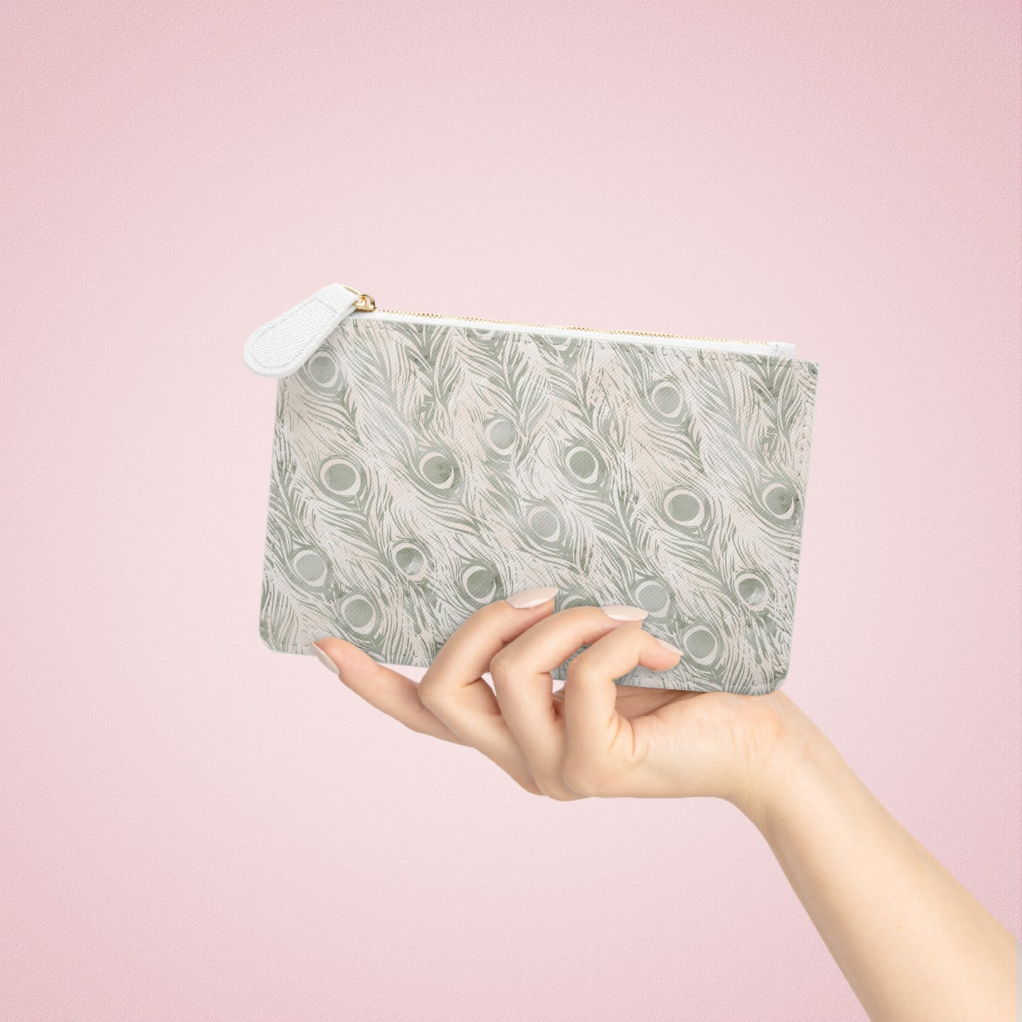 Vault Exclusive: Snowy Plume | White Feather-Patterned Mini Clutch Bag | Pristine Beauty for Winter & Bridal Occasions