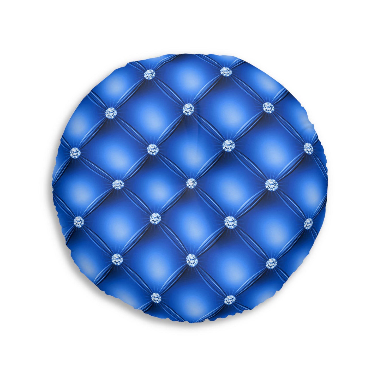 Sapphire Luxe | Blue Tufted Round Pillow with Diamond Accents – Regal Statement for Modern Glam Interiors
