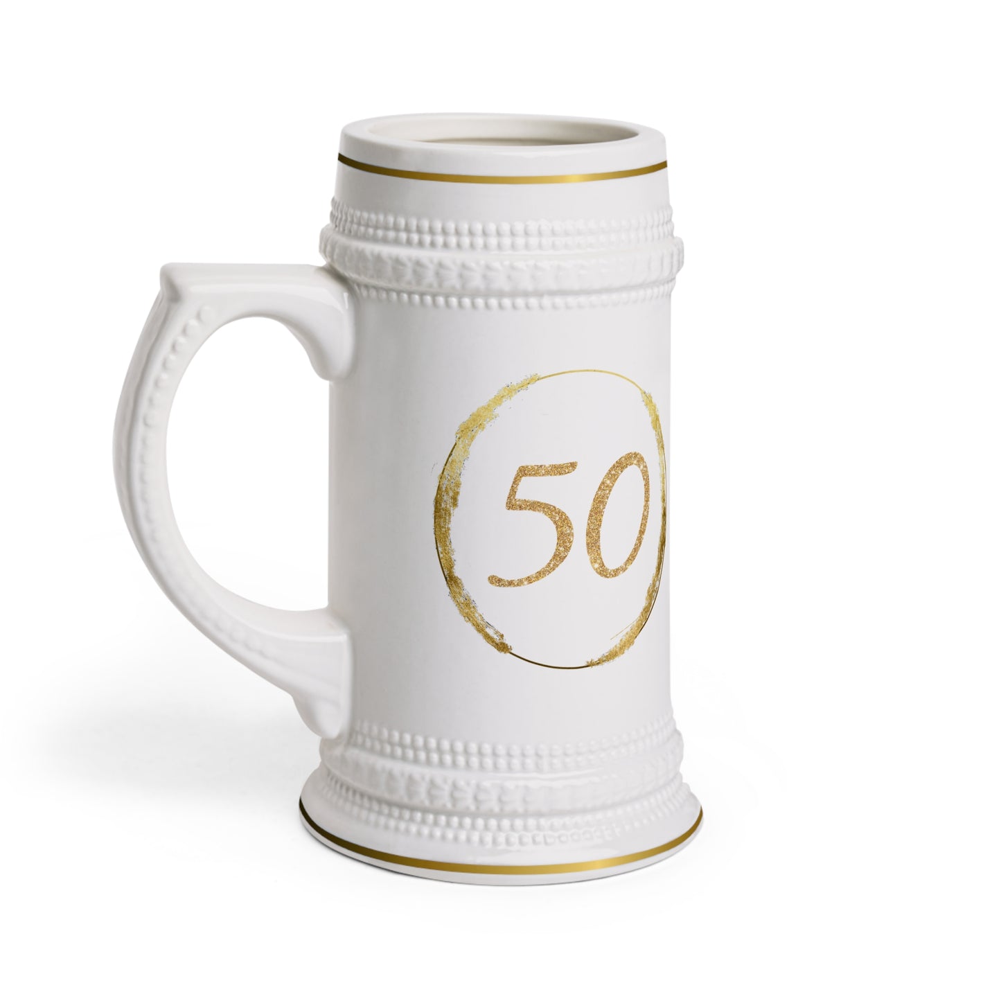 50TH Anniversary - Personalized Beer Stein Mug – Custom Initial Ceramic Stein with Gold Accents | Perfect Gift for Beer Lovers