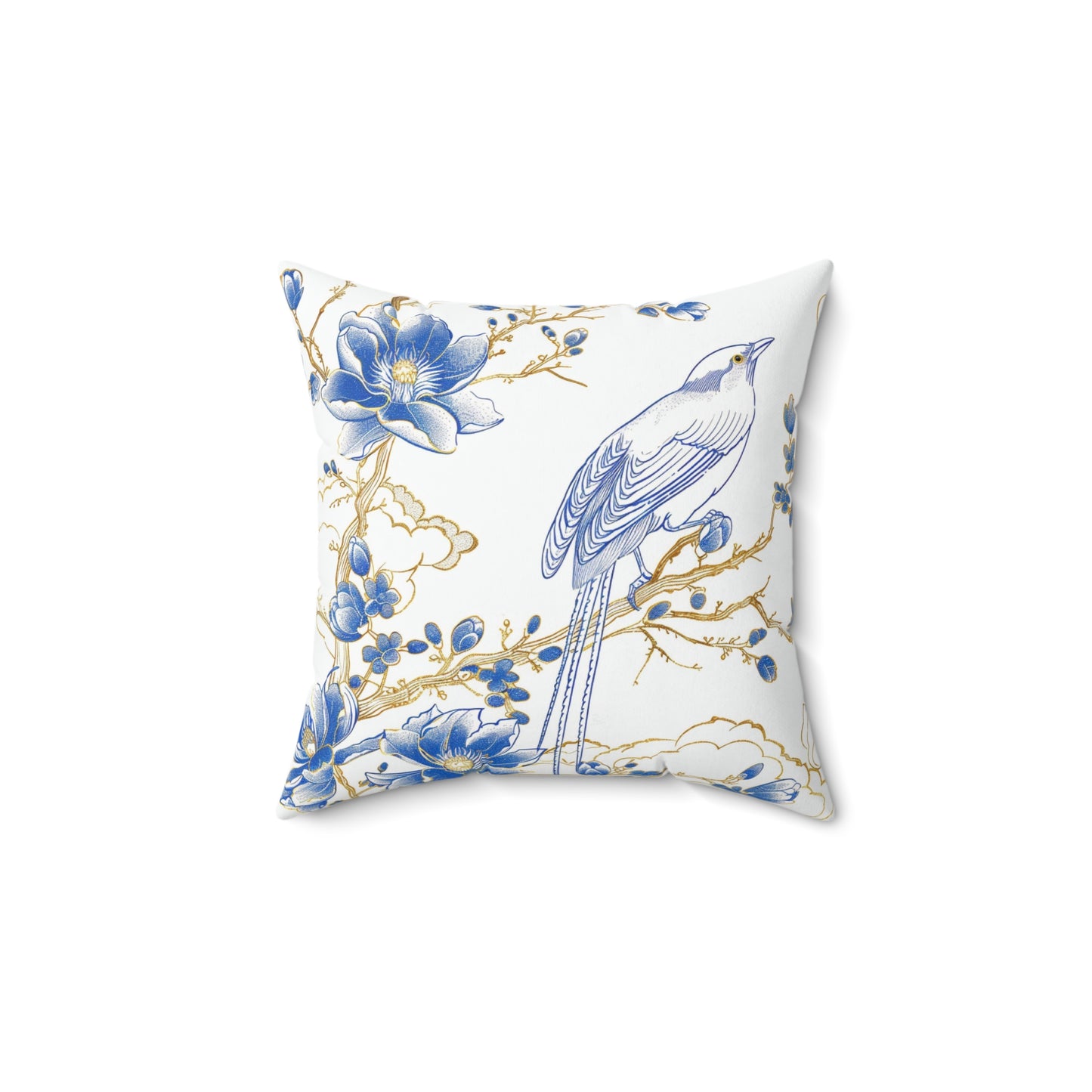 Bird Chinoiserie Custom Spun Polyester Square Pillow – Stylish Double-Sided Home Décor Accent for a Personalized Touch