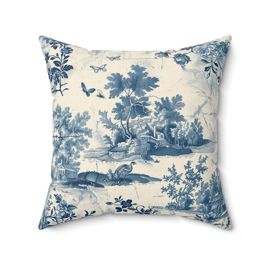 Blue Bird Chinoiserie Custom Spun Polyester Square Pillow – Stylish Double-Sided Home Décor Accent for a Personalized Touch - Bird Chinoiserie