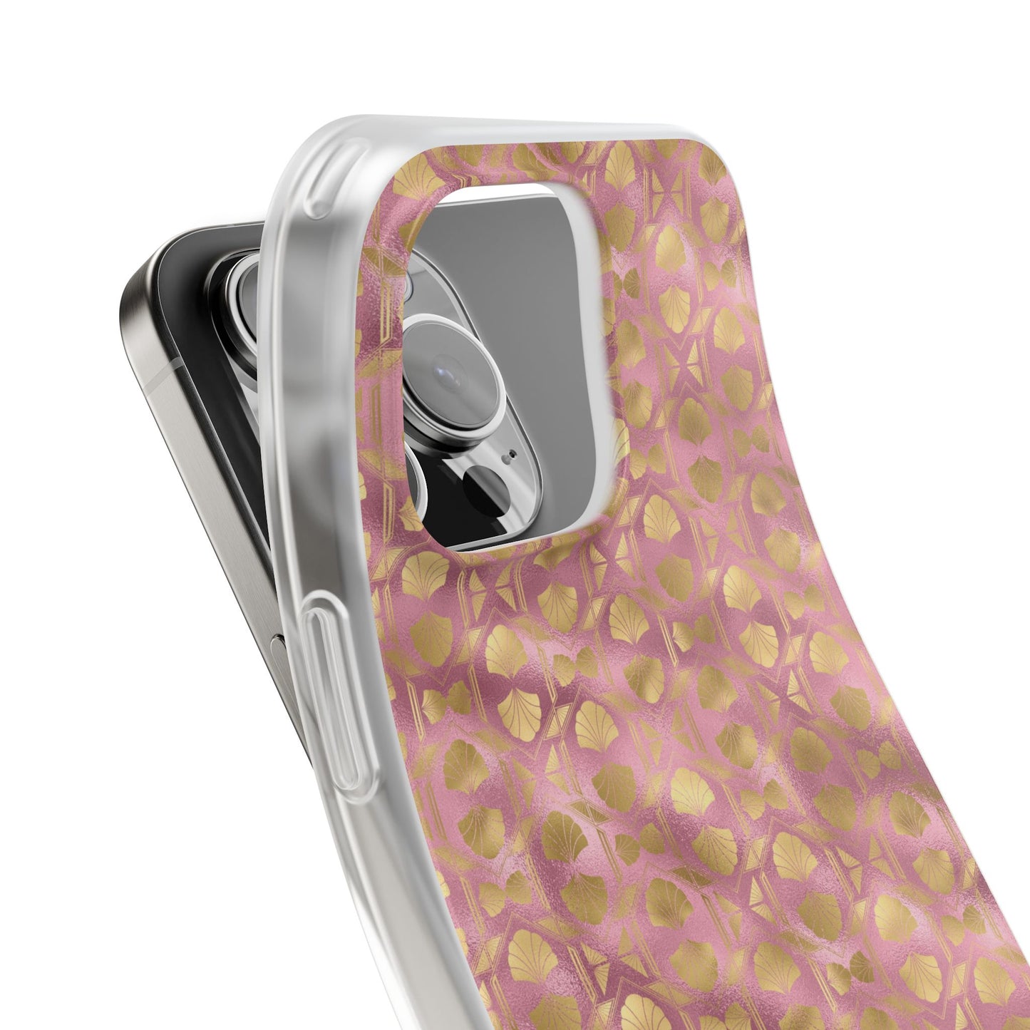 Collector's Vault: Blush Horizon | Soft, Pastel Pink & Gold iPhone Case | Shock-Absorbing TPU Protective Cover, Slim & Wireless Charging Compatible, All iPhone Sizes