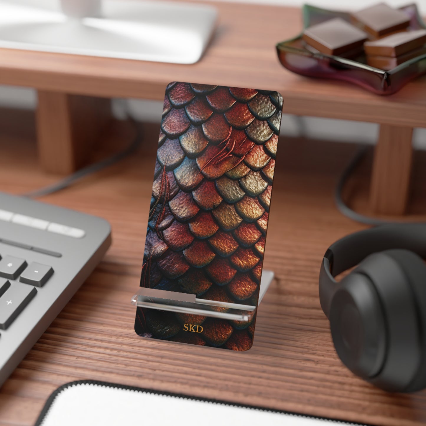 LIMITED EDITION: Enchanting Mystique | Multi-Color Dragon Scale Smartphone Display Stand | Desk Organizer, Phone Holder, Unique Gift, Home Decor, Office Accessory