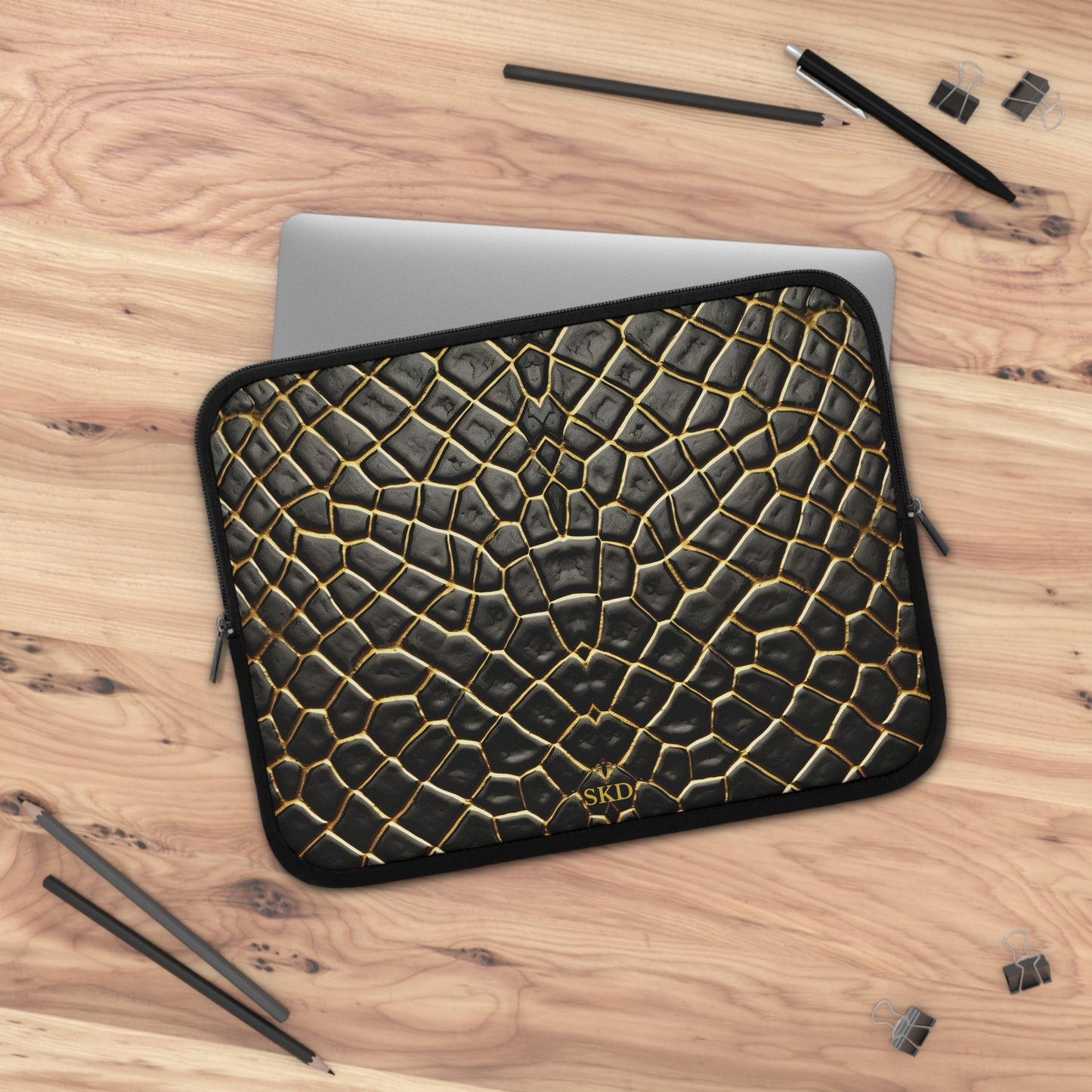 LIMITED EDITION: Obsidian Venom | Striking Black & Gold Faux Snake Laptop Sleeve | Sleek, Sophisticated, and Protective