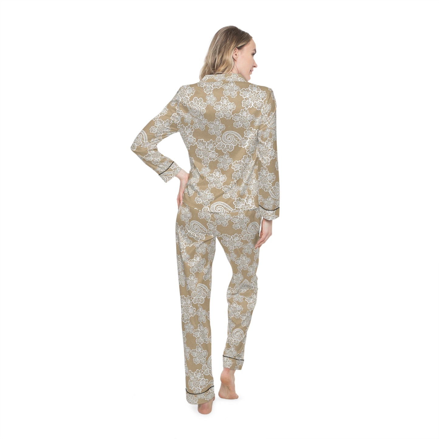 Satin Lace-Pattern Pajamas for Women | Soft, Elegant Sleepwear with Drawstring Waist