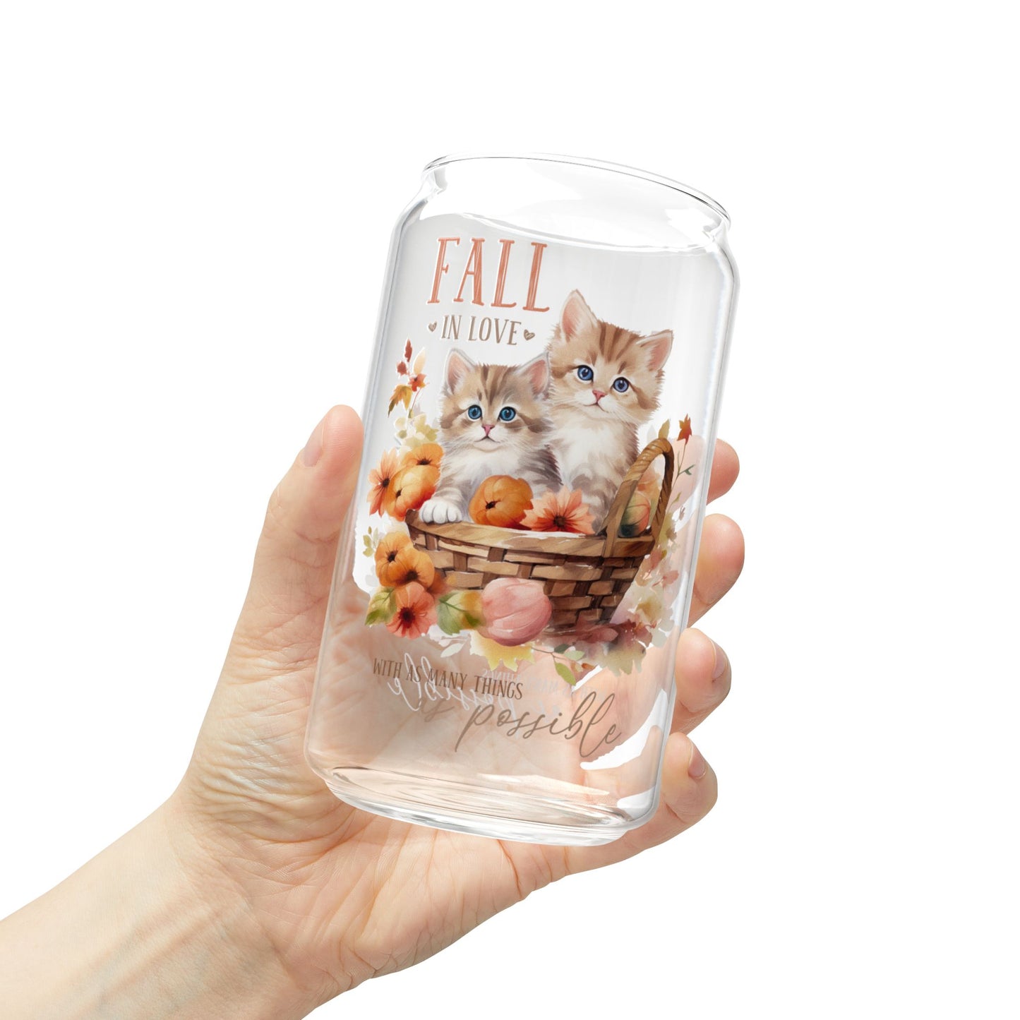 'Fall In Love With As Many Things As Possible' | 16oz Custom Sipper Glass with Bamboo Lid & Straw – Perfect for Sweet Treats and Family Parties