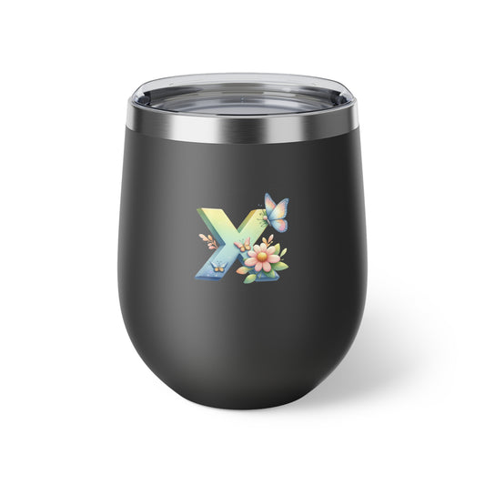 Letter X - Personalized Whimsical Butterfly Copper Vacuum Insulated Cup, 12 oz – Perfect for Weddings