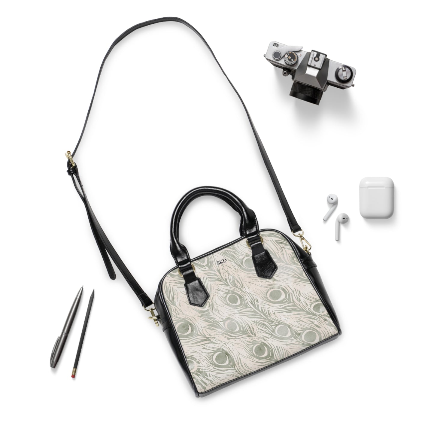Vault Exclusive: Snowy Plume | White Feather Peacock Patterned Shoulder Bag | Pristine Beauty for Winter & Bridal Occasions