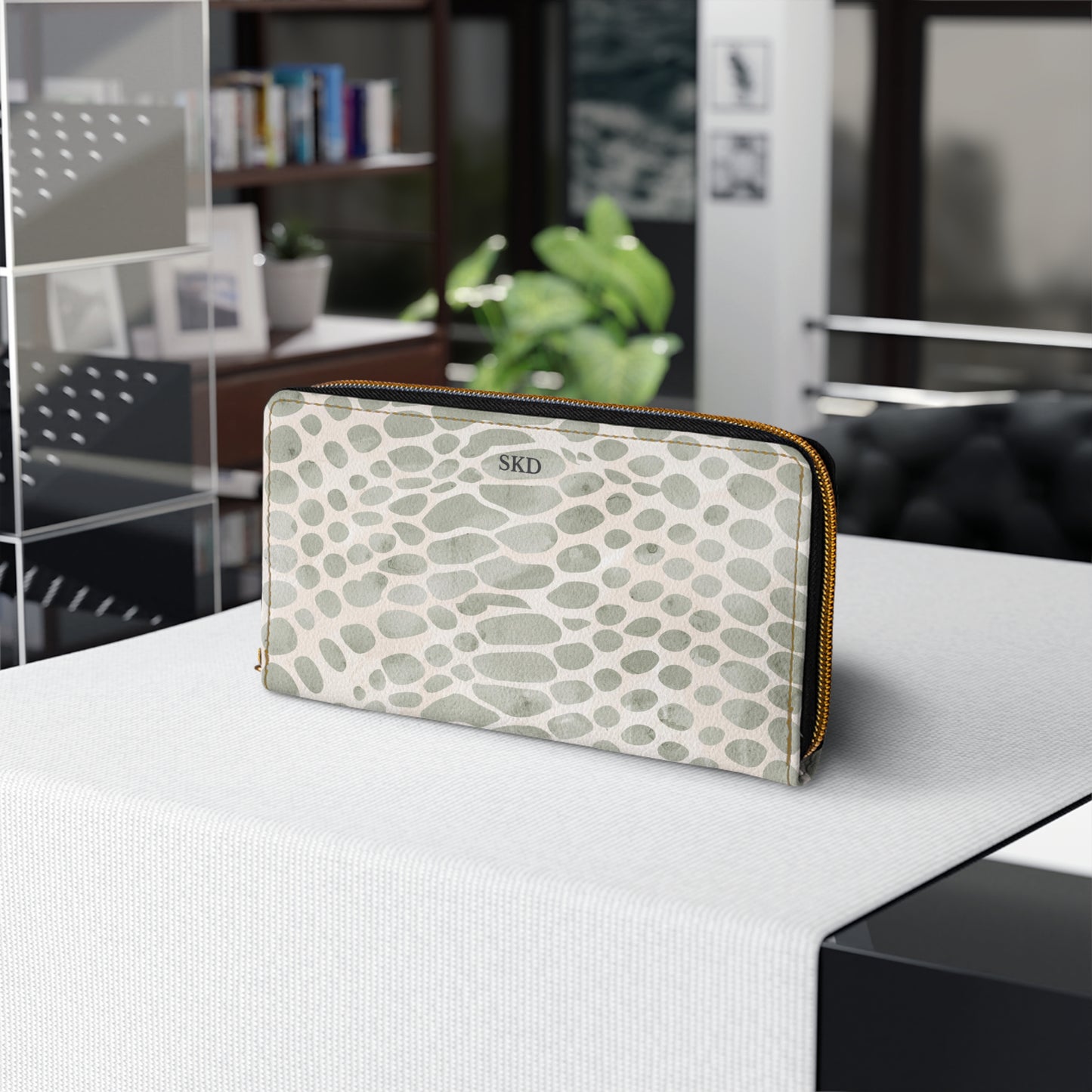 Pale Venom | Soft Sage-Taupe Faux Snake Zipper Wallet | Subtle Exotic Edge for Discerning Taste