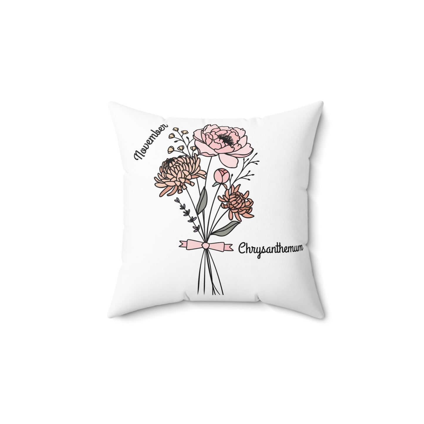 November Chrysanthemum Birth Flower - Custom Spun Polyester Square Pillow – Stylish Double-Sided Home Décor Accent for a Personalized Touch