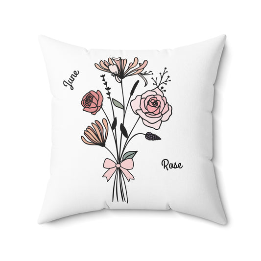 June Rose Birth Flower - Custom Spun Polyester Square Pillow – Stylish Double-Sided Home Décor Accent for a Personalized Touch