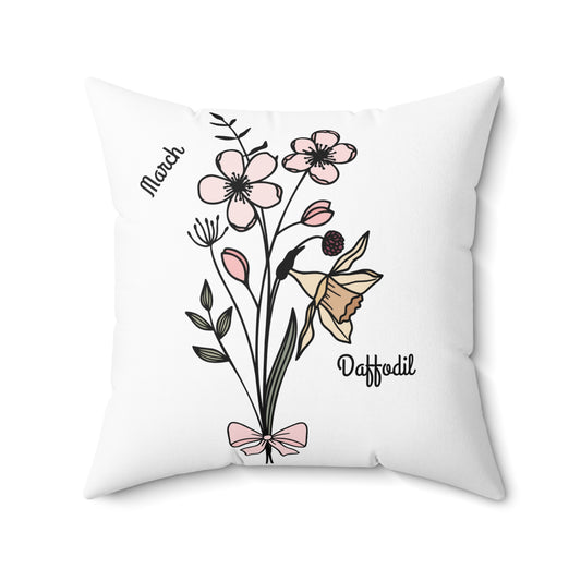 March Daffodil Birth Flower - Custom Spun Polyester Square Pillow – Stylish Double-Sided Home Décor Accent for a Personalized Touch