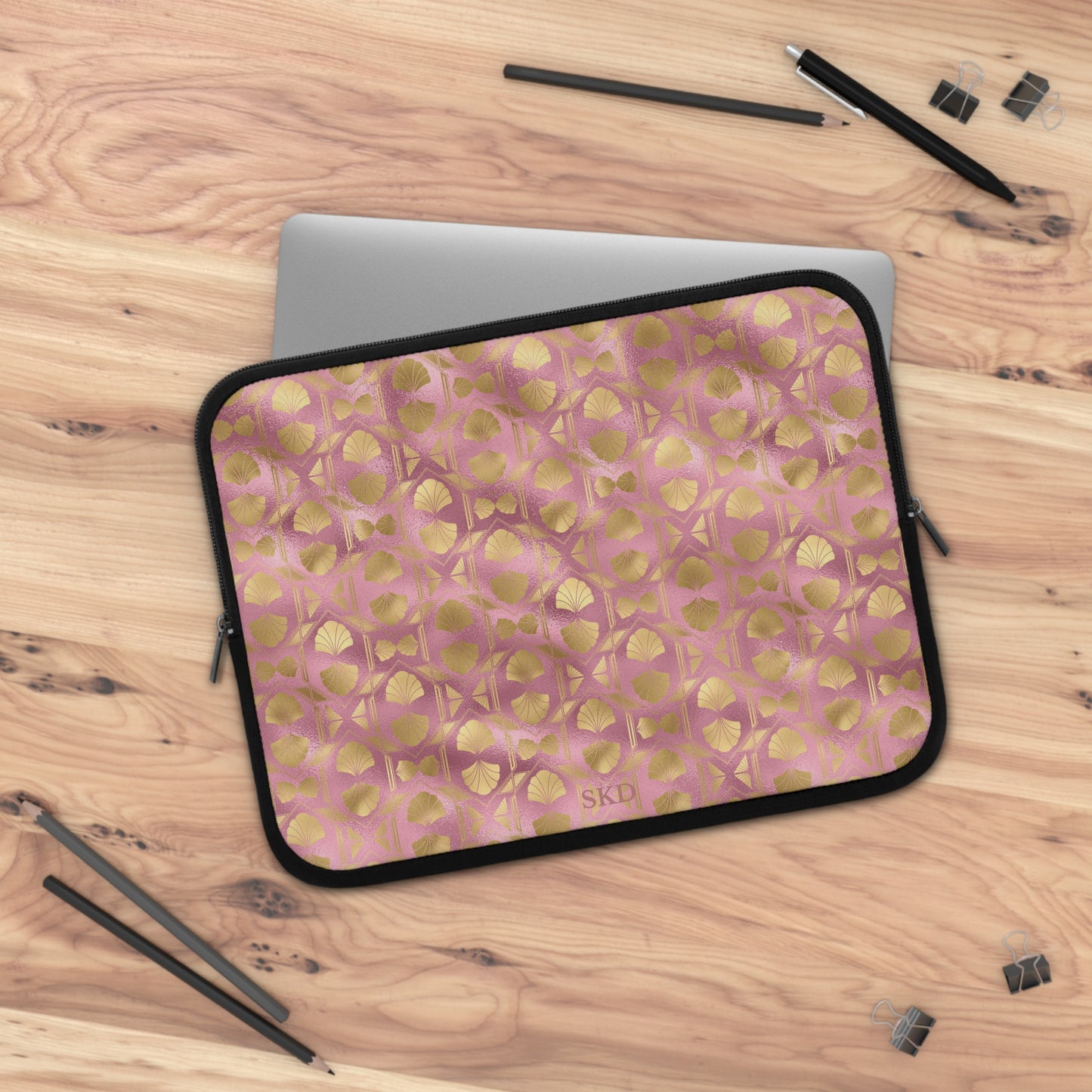 Collector's Vault: Blush Horizon | Soft, Pastel Pink & Gold Laptop Sleeve | Stylish Neoprene Protective Case, Water-Resistant, Lightweight & Shock-Absorbing