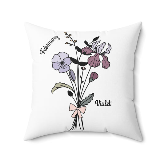 February Violet Birth Flower - Custom Spun Polyester Square Pillow – Stylish Double-Sided Home Décor Accent for a Personalized Touch