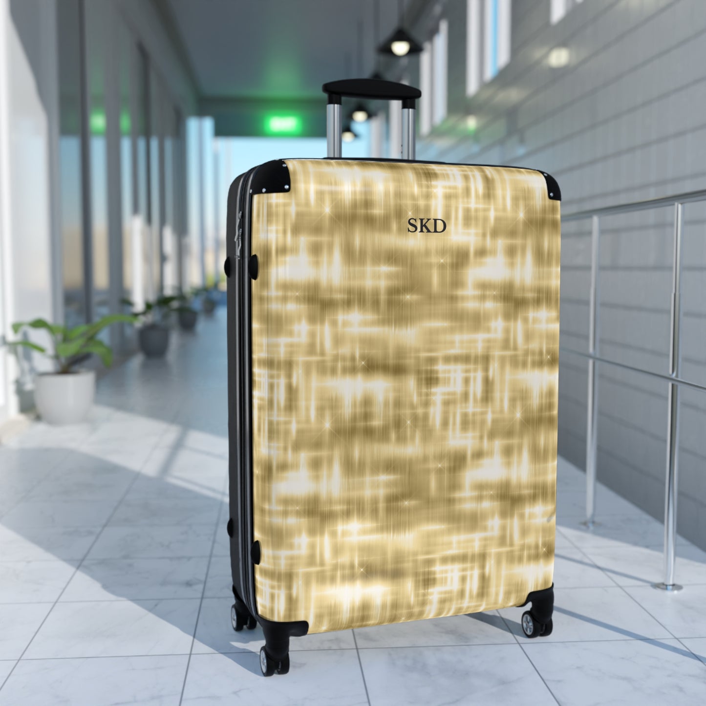 Aurum Gala | Glitter & Gold Suitcase with Built-In Lock and Durable Protection | Radiant Showpiece for Stylish Travel, Lightweight Carry-On, Vacation Essential