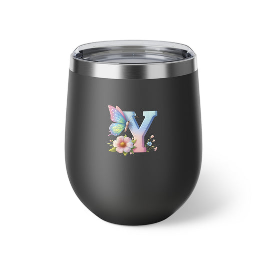 Letter Y - Personalized Whimsical Butterfly Copper Vacuum Insulated Cup, 12 oz – Perfect for Weddings
