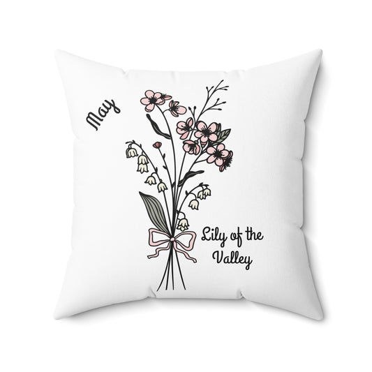 May Lily of the Valley Birth Flower - Custom Spun Polyester Square Pillow – Stylish Double-Sided Home Décor Accent for a Personalized Touch
