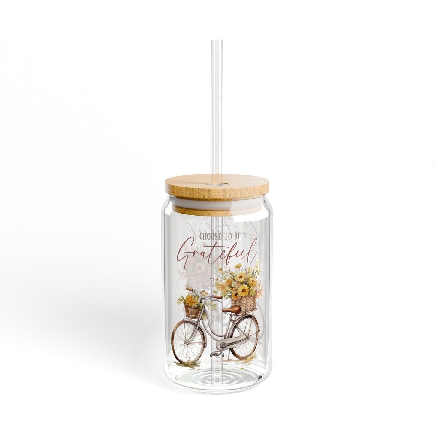 'Choose To Be Grateful' | 16oz Custom Sipper Glass with Bamboo Lid & Straw – Perfect for Sweet Treats and Family Parties