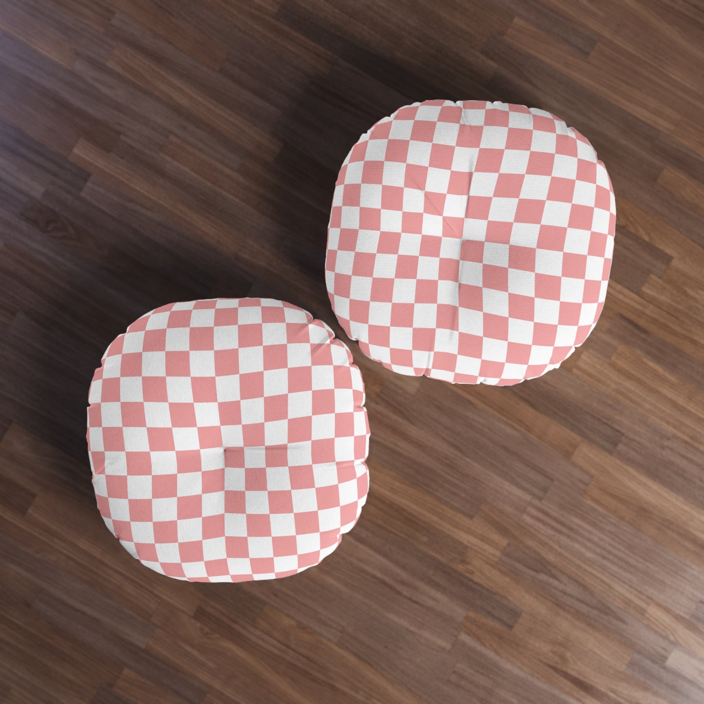Blush Checkered Round Tufted Floor Pillow | Playful Vintage Style Meets Plush Comfort