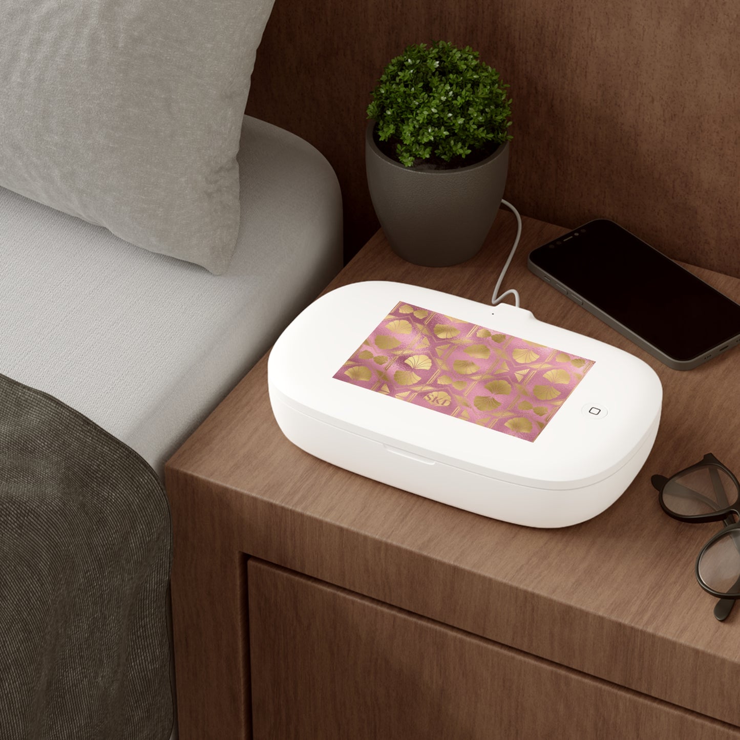 Collector's Vault: Blush Horizon | Soft, Pastel Pink & Gold UV Phone Sanitizer & Wireless Charging Pad | Kills 99% of Germs, Fits Phones, Keys & Jewelry