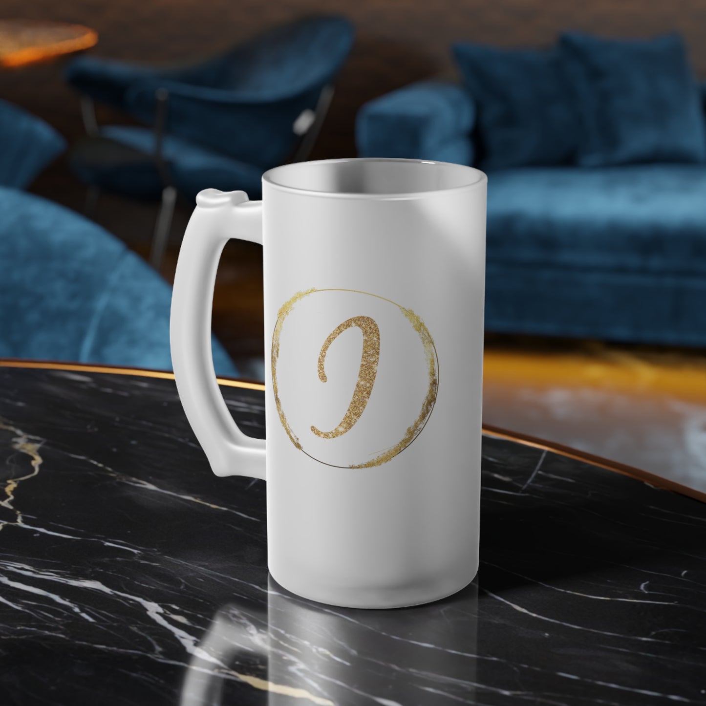 Letter I - Personalized 16oz Frosted Glass Mug – Stylish, Microwave & Dishwasher Safe Drinkware
