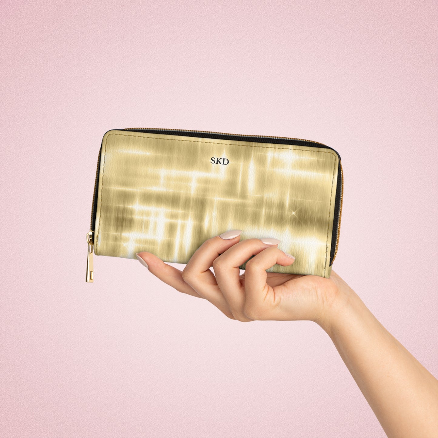Collector's Vault: Aurum Gala | Radiant Gold Metallic Zipper Wallet | Glamorous Statement Accessory for Special Occasions
