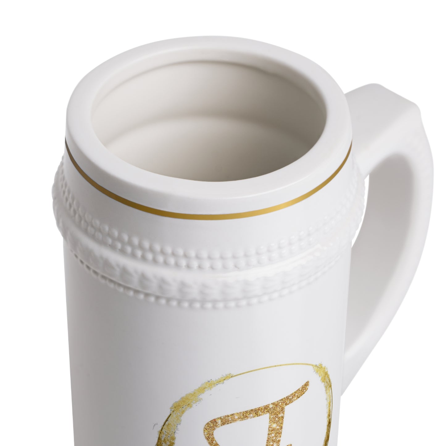 Letter F - Personalized Beer Stein Mug – Custom Initial Ceramic Stein with Gold Accents | Perfect Gift for Beer Lovers