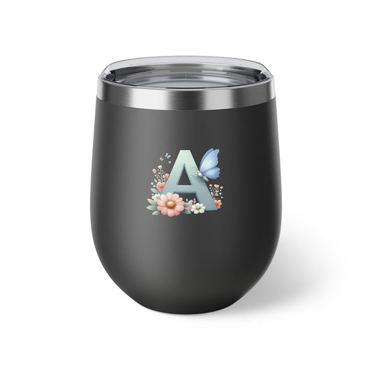 Letter A - Personalized Whimsical Butterfly Copper Vacuum Insulated Cup, 12 oz – Perfect for Weddings