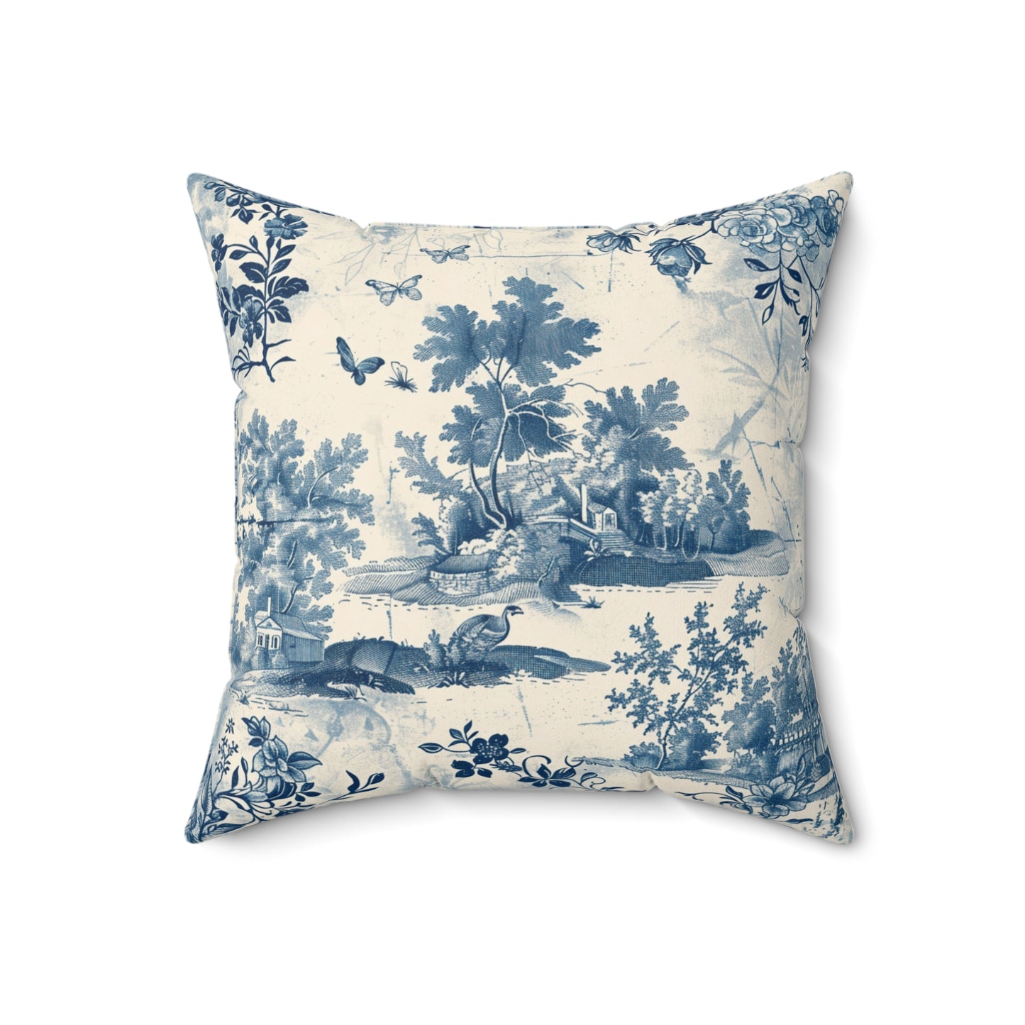 Blue Bird Chinoiserie Custom Spun Polyester Square Pillow – Stylish Double-Sided Home Décor Accent for a Personalized Touch - Bird Chinoiserie