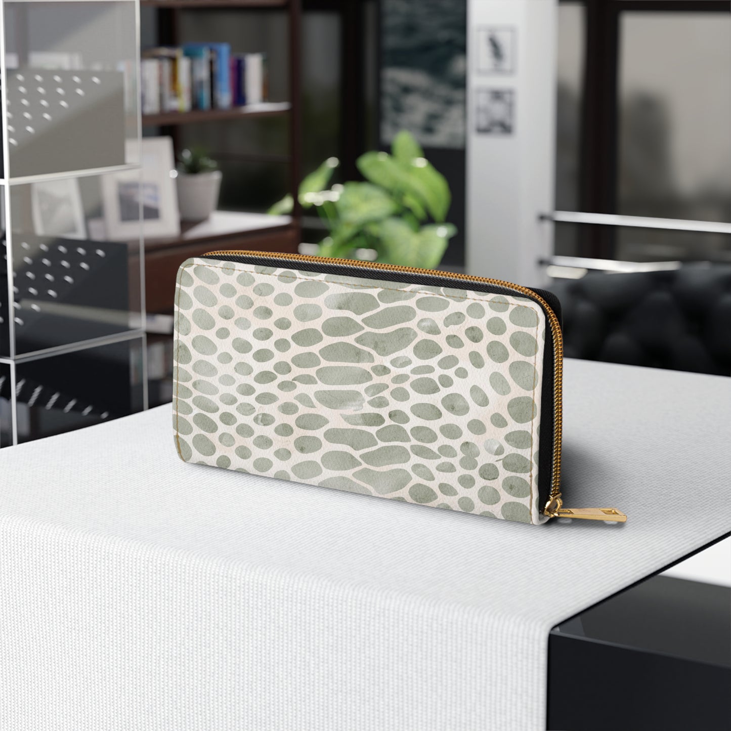 Pale Venom | Soft Sage-Taupe Faux Snake Zipper Wallet | Subtle Exotic Edge for Discerning Taste