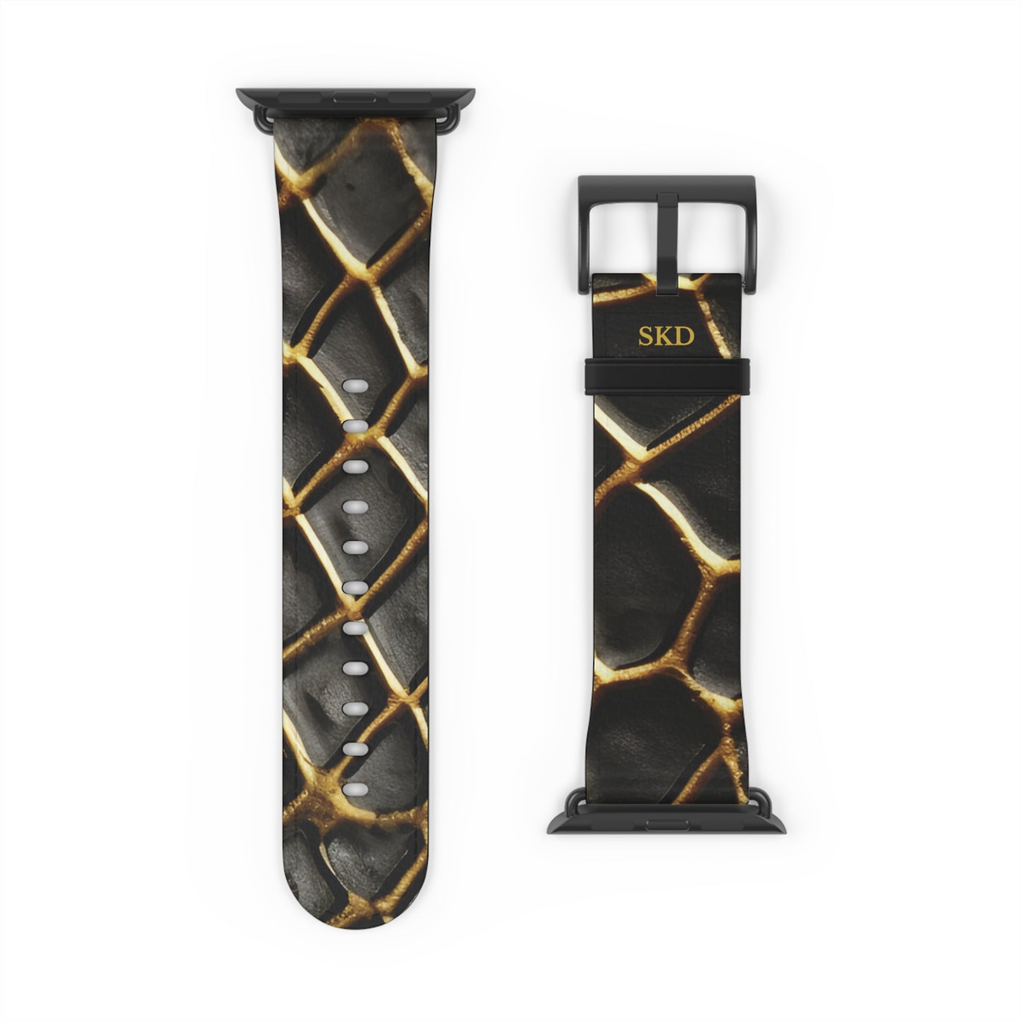 LIMITED EDITION: Obsidian Venom | Striking Black & Gold Faux Snake Leather Apple Watch Strap, RoHS, REACH, and Intertek Certified |  Stainless Steel, All Series Compatible