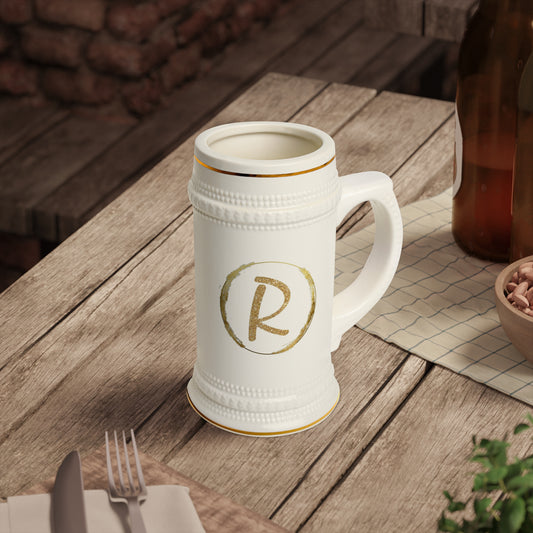 Letter R - Personalized Beer Stein Mug – Custom Initial Ceramic Stein with Gold Accents | Perfect Gift for Beer Lovers