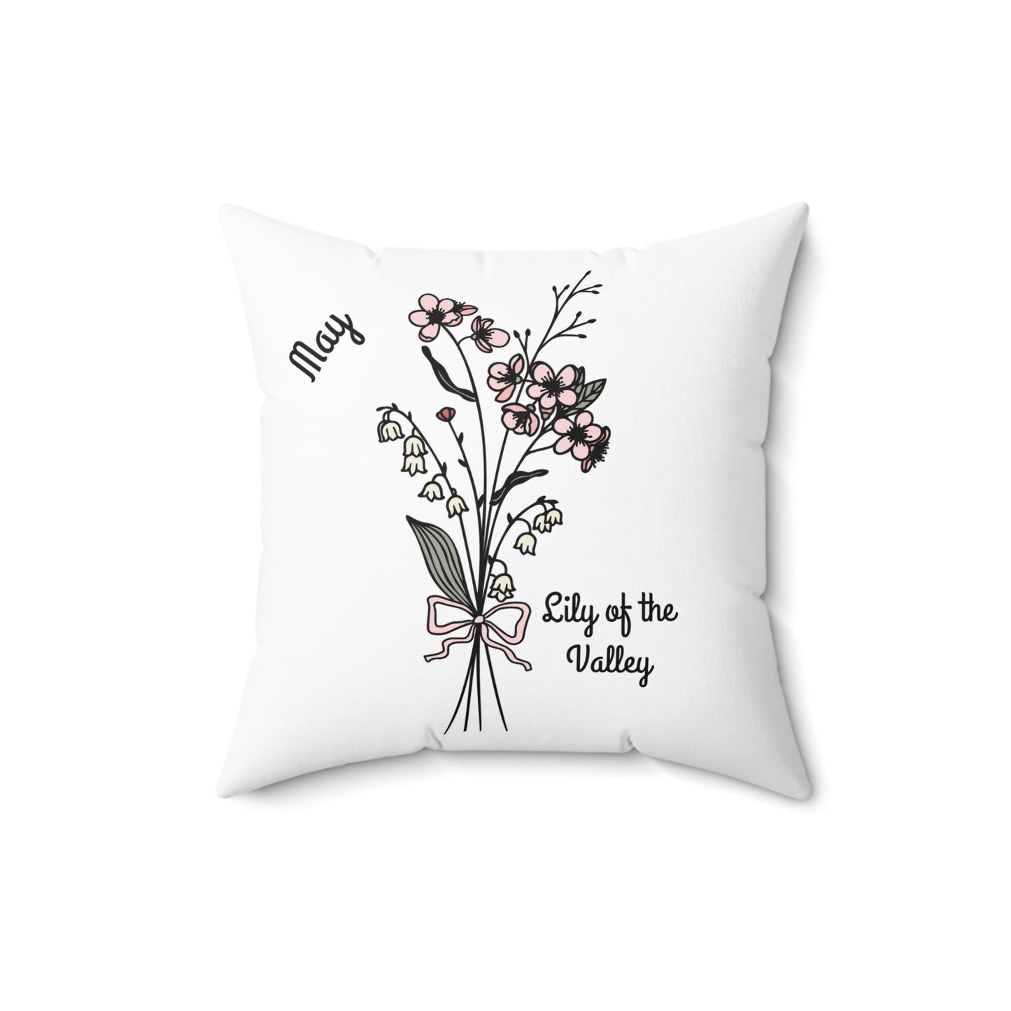 May Lily of the Valley Birth Flower - Custom Spun Polyester Square Pillow – Stylish Double-Sided Home Décor Accent for a Personalized Touch
