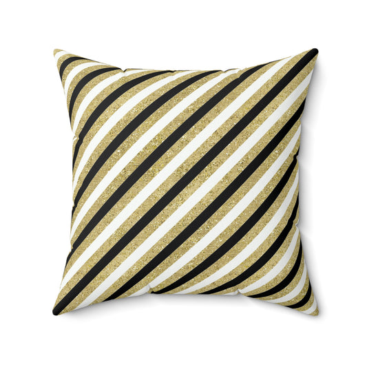 Gold Black Diagonal Stripe Custom Spun Polyester Square Pillow – Stylish Double-Sided Home Décor Accent for a Personalized Touch