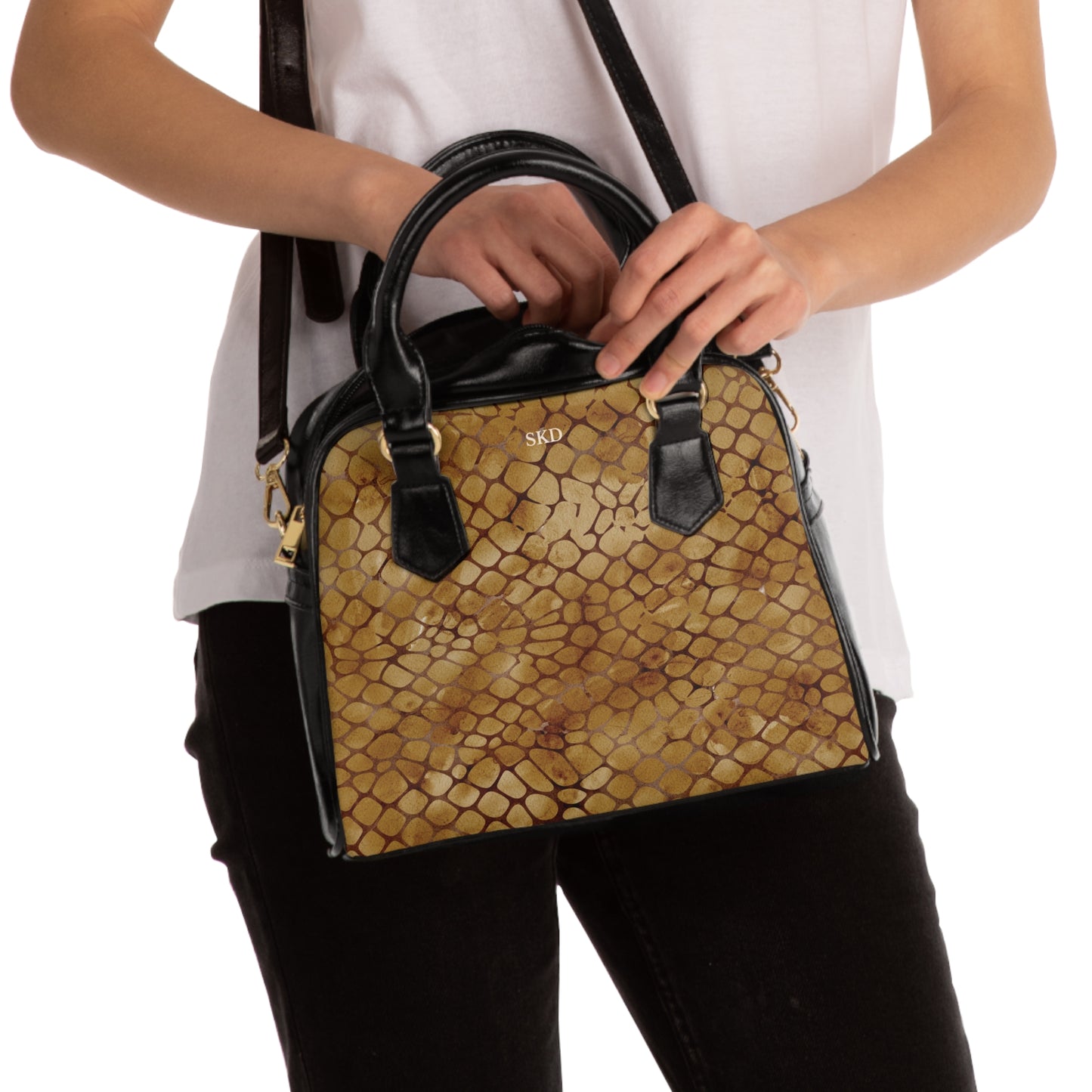 Core Collection: Amber Venom | Cognac Brown Faux Leather Snake Shoulder Bag | Warm Exotic Luxury for Bold Style