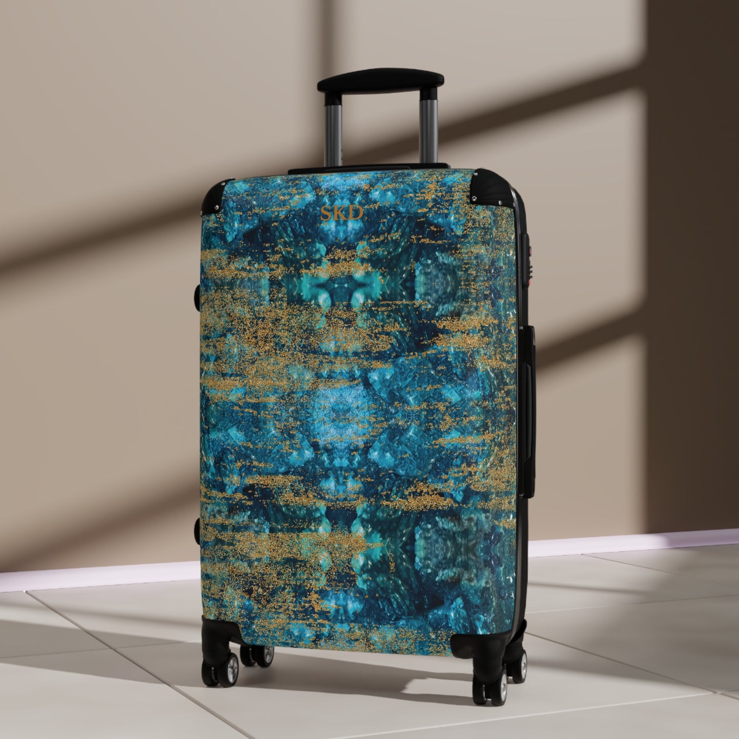 LIMITED EDITION: Celestial Reverie | Chrysocolla & Pyrite-Inspired Suitcase with Built-In Lock and Durable Protection | Lightweight Carry-On and Vacation Essential for Transformation, Abundance, & Artistic Elegance for the Visionary Collector
