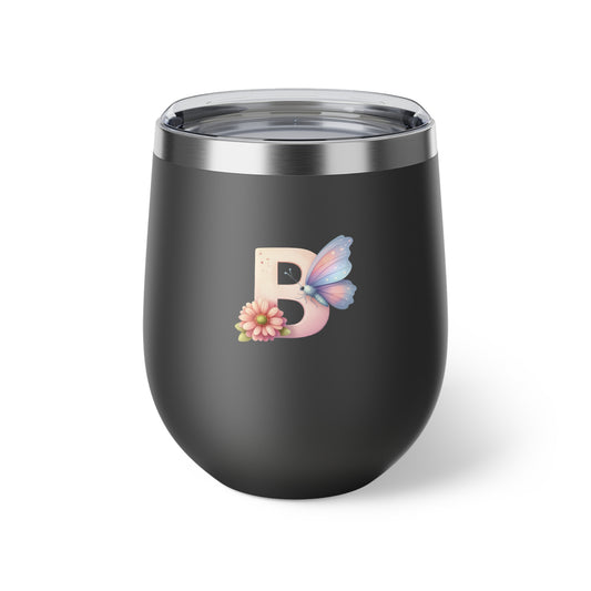 Letter B - Personalized Whimsical Butterfly Copper Vacuum Insulated Cup, 12 oz – Perfect for Weddings