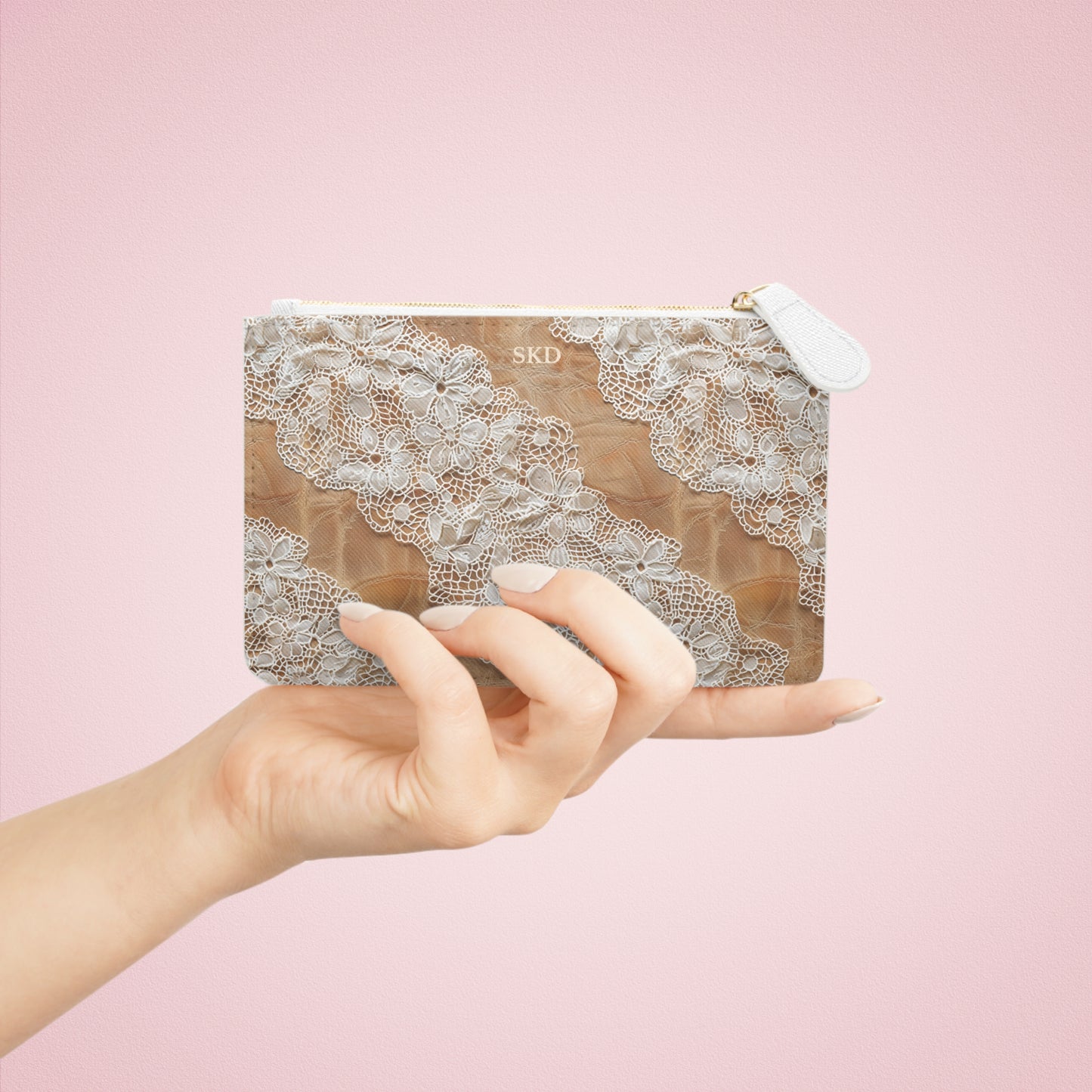 Demure Elegance | Soft Lace & Beige Smooth Faux Leather Mini Clutch Bag | Understated Luxury for Graceful Women