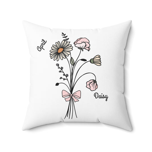 April Daisy Birth Flower - Custom Spun Polyester Square Pillow – Stylish Double-Sided Home Décor Accent for a Personalized Touch