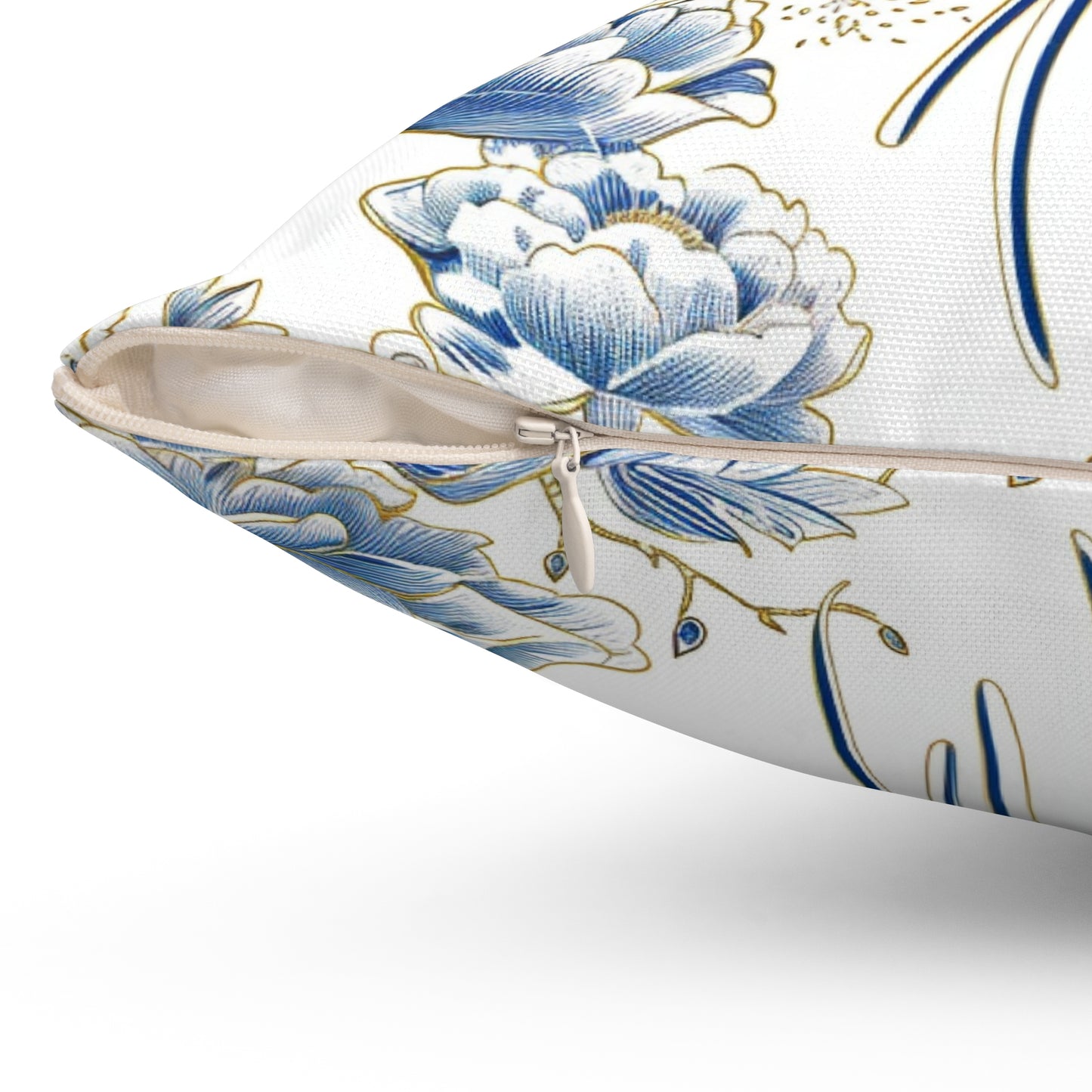 Blue and Gold Bird Chinoiserie | Custom Spun Polyester Square Pillow | Stylish Double-Sided Home Décor Accent for a Personalized Touch