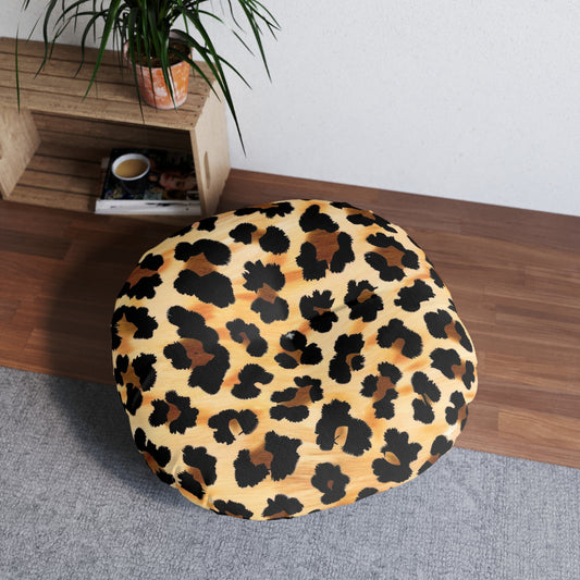 Leopard Print Round Tufted Floor Pillow | Bold Safari Style Meets Plush Comfort