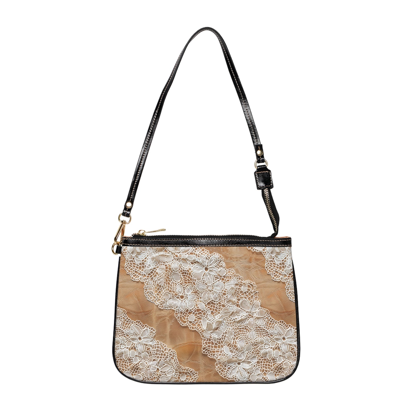 Core Collection: Demure Elegance | Soft Lace & Beige Smooth Faux Leather Small Shoulder Bag | Understated Luxury for Graceful Women