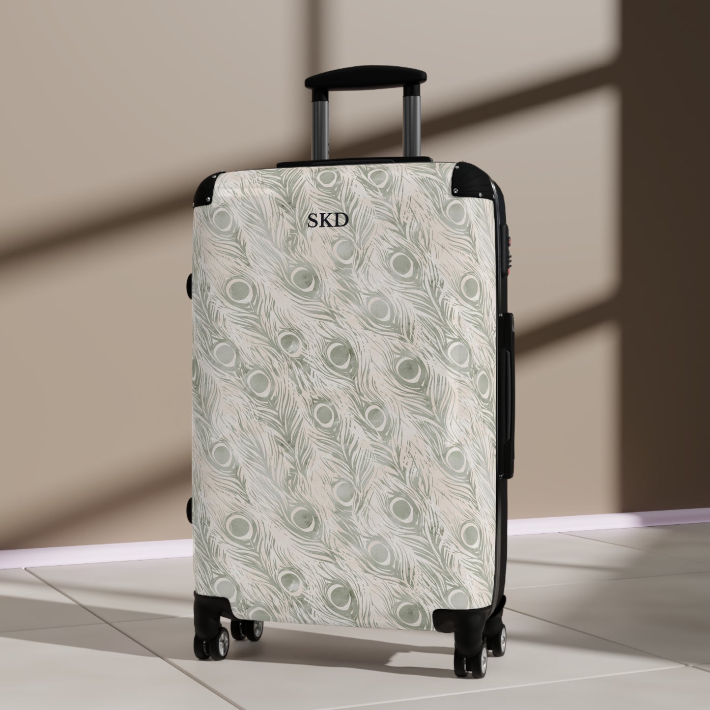 Vault Exclusive: Snowy Plume | White Feather Peacock Patterned Suitcase with Built-In Lock and Durable Protection | Pristine Beauty for Stylish Travel, Lightweight Carry-On, Vacation Essential