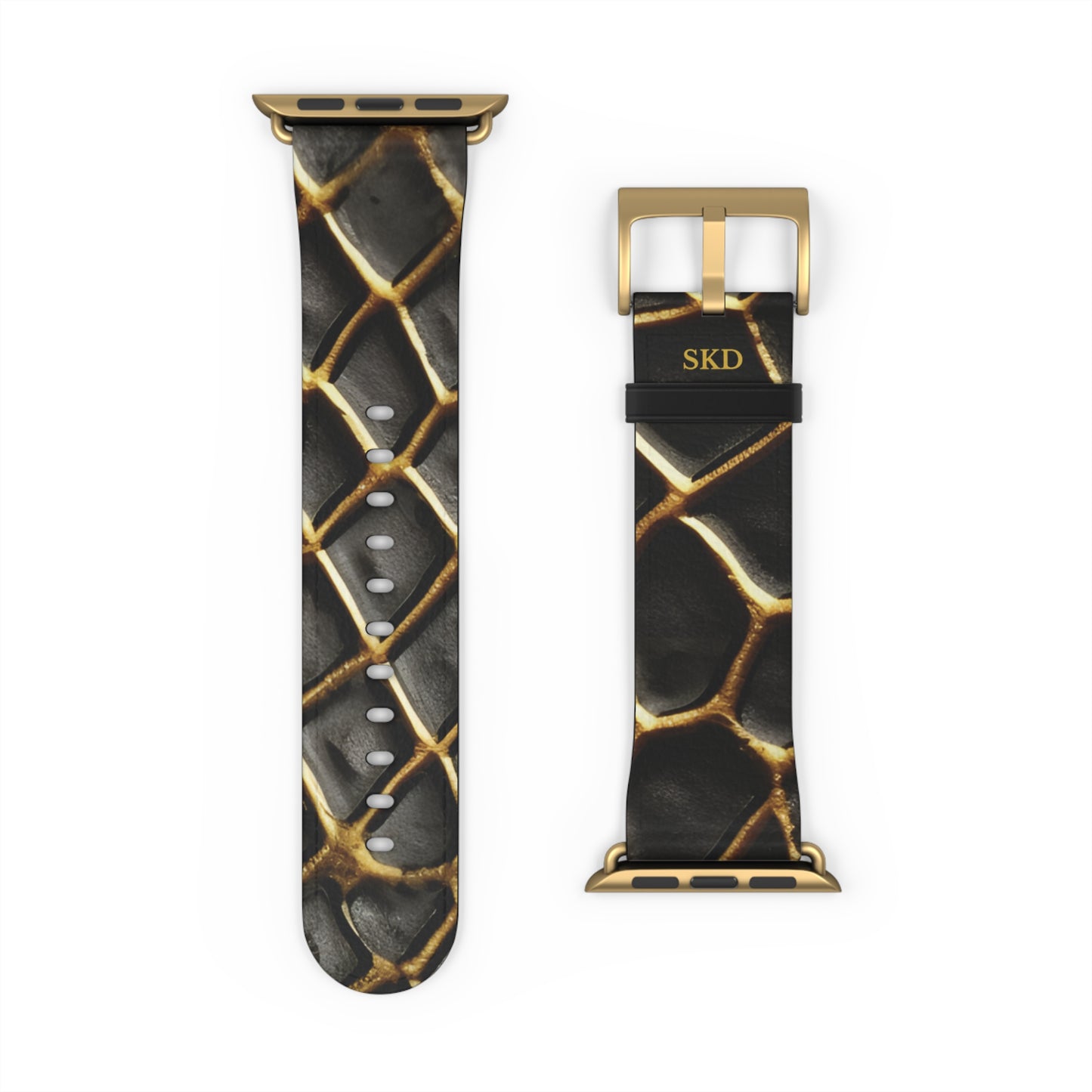 LIMITED EDITION: Obsidian Venom | Striking Black & Gold Faux Snake Leather Apple Watch Strap, RoHS, REACH, and Intertek Certified |  Stainless Steel, All Series Compatible