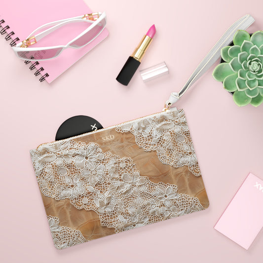 Demure Elegance | Soft Lace & Beige Smooth Faux Leather Clutch Bag | Understated Luxury for Graceful Women