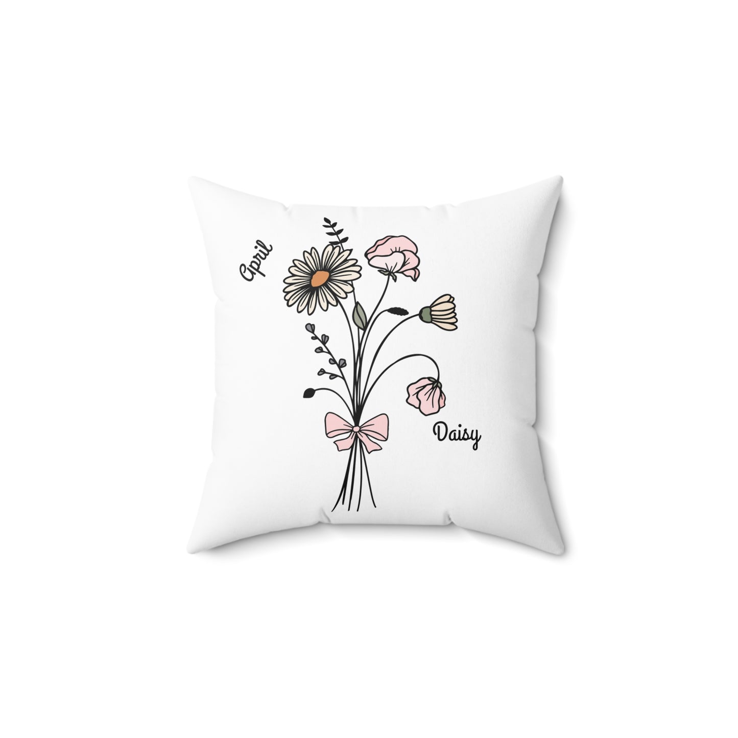 April Daisy Birth Flower - Custom Spun Polyester Square Pillow – Stylish Double-Sided Home Décor Accent for a Personalized Touch